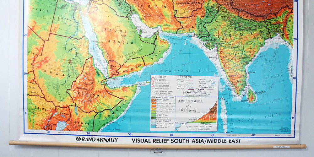 1980's South Asia & Middle East Pull Down Classroom Map
