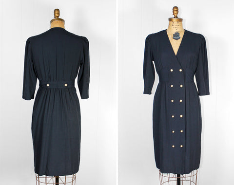 Navy Blue Secretary Dress - Size S