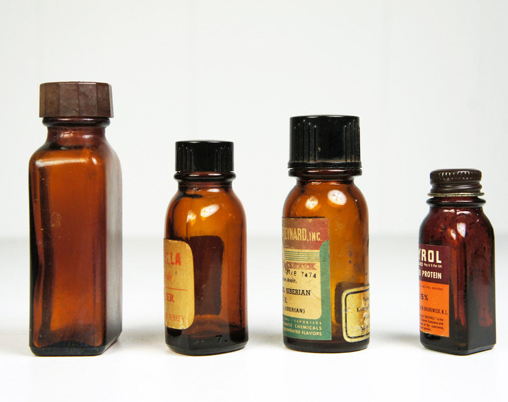 1930's/1940's Amber Medicine Bottles - Set of Four