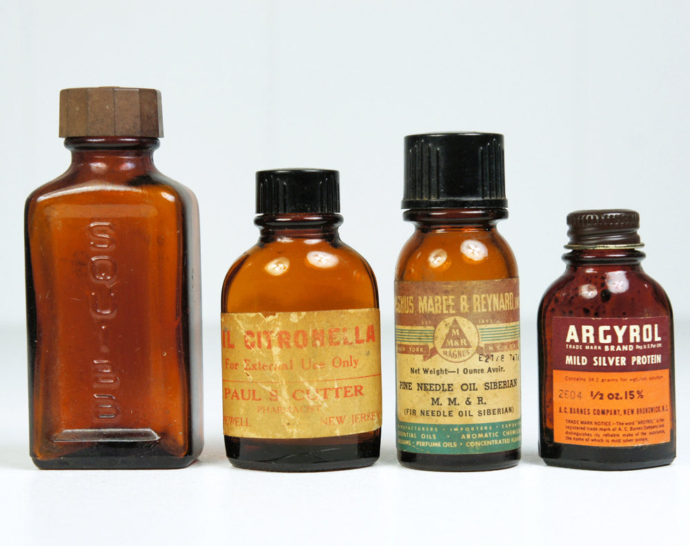 1930's/1940's Amber Medicine Bottles - Set of Four