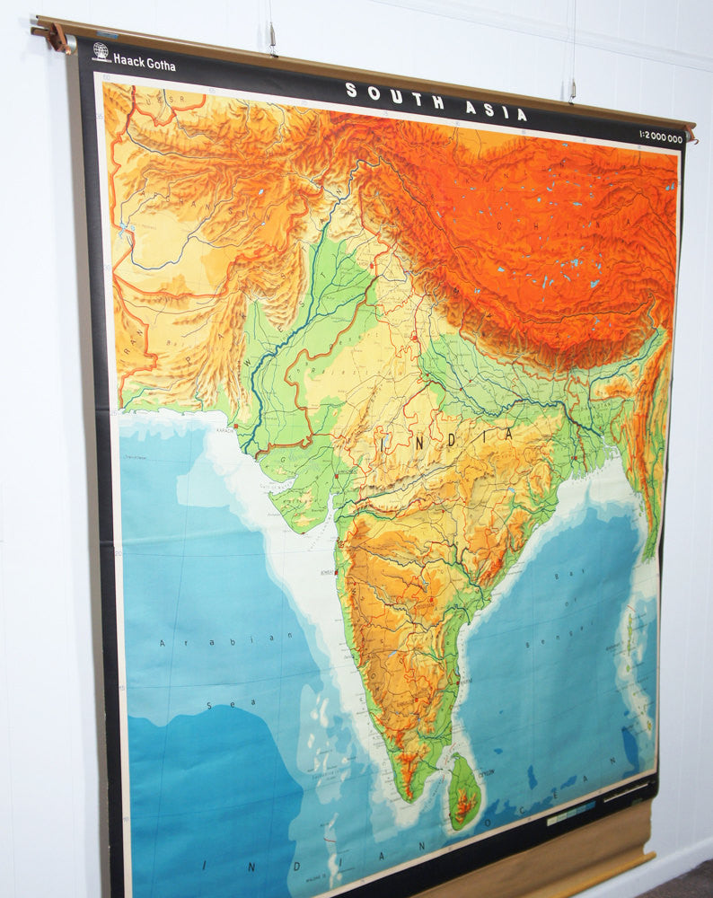1950's India & South Asia Pull Down Classroom Map