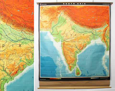 1950's India & South Asia Pull Down Classroom Map