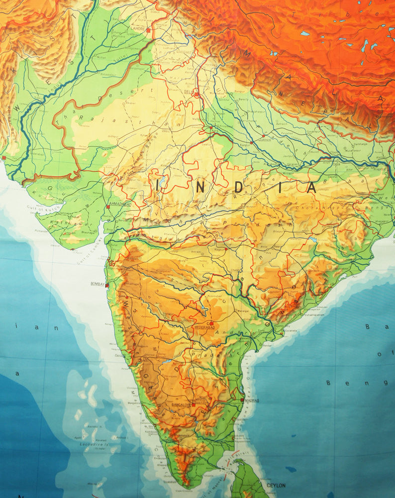 1950's India & South Asia Pull Down Classroom Map