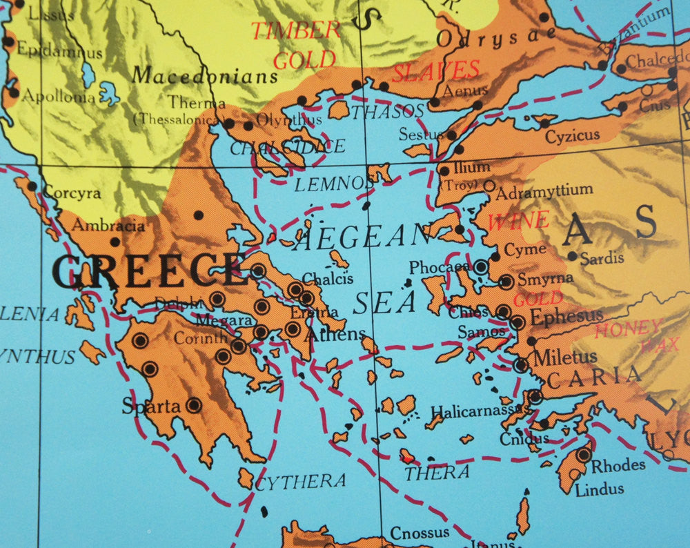 1980's Mediterranean World Pull Down Classroom Map