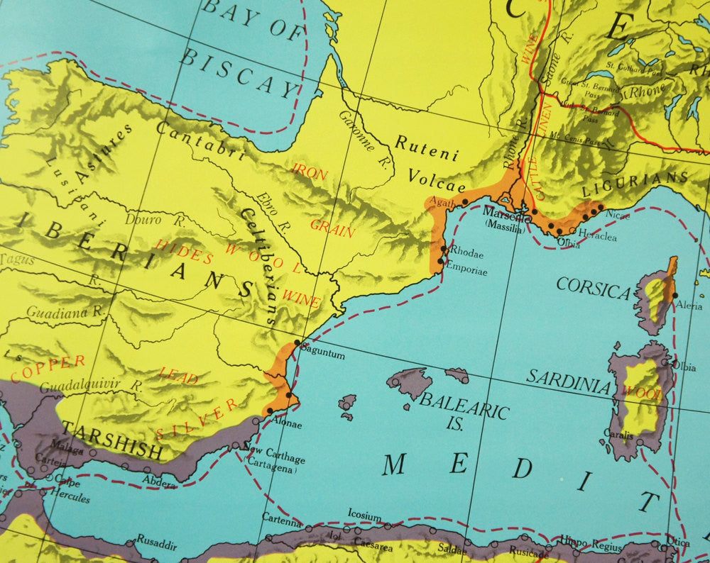 1980's Mediterranean World Pull Down Classroom Map