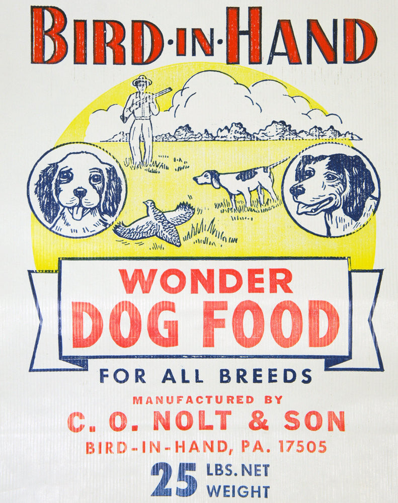 1940's Bird-In-Hand Wonder Dog Food Bag - 25 lbs