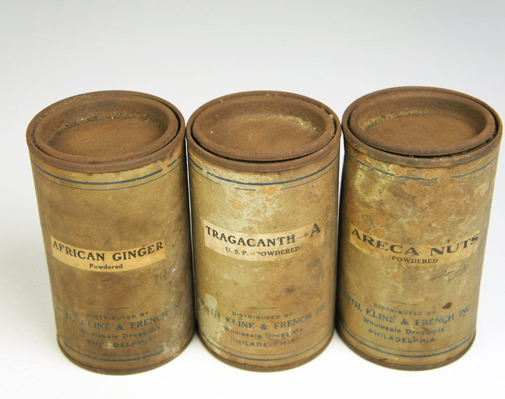 Early 1900's Crude Medicine Canisters - Set of Three