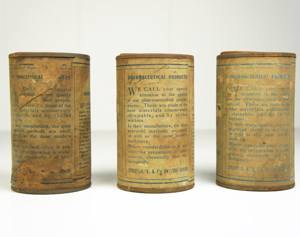 Early 1900's Crude Medicine Canisters - Set of Three