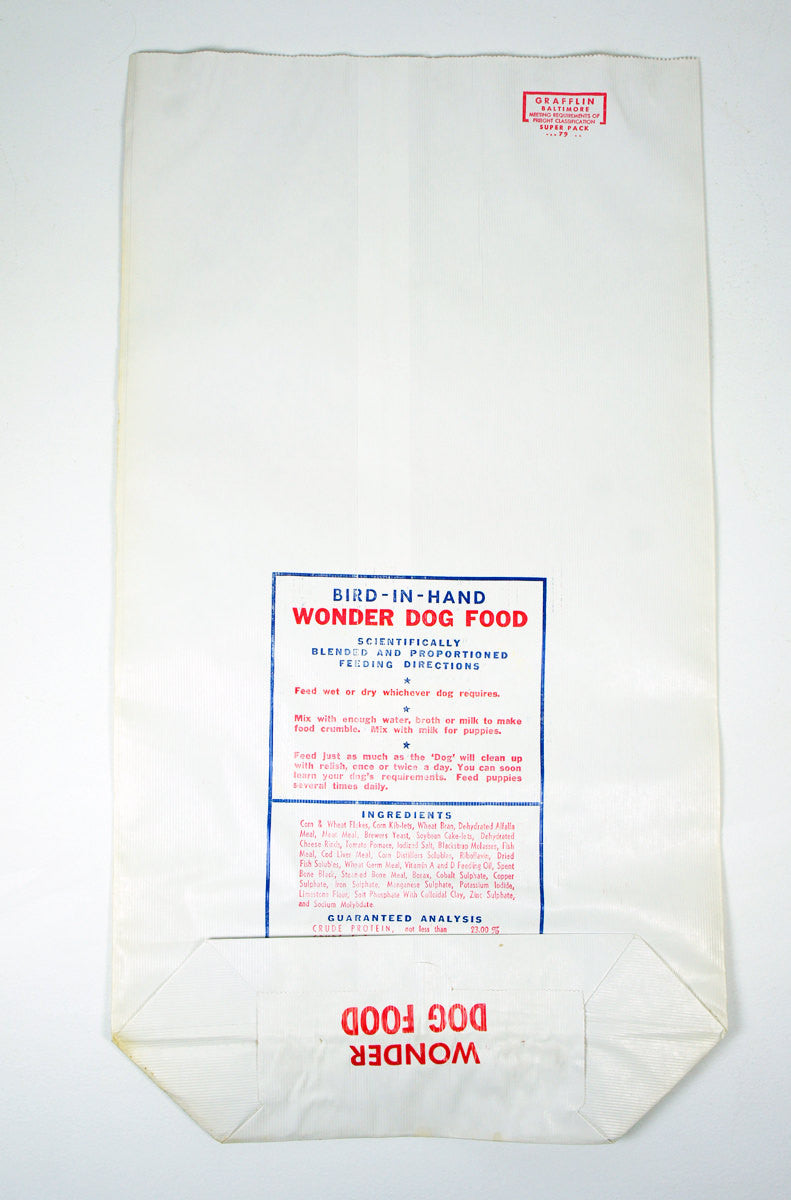 1940's Bird-In-Hand Wonder Dog Food Bag - 25 lbs