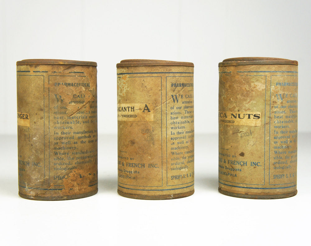 Early 1900's Crude Medicine Canisters - Set of Three