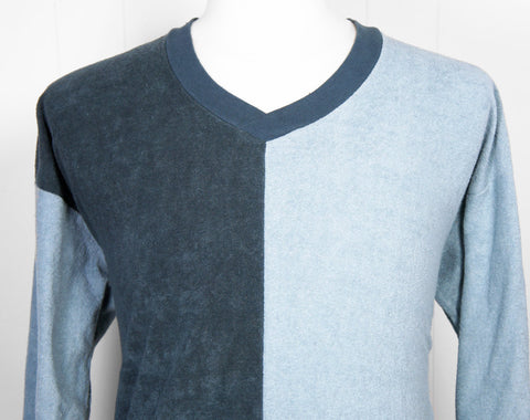 1970's Blue Color Block V-Neck Sweater - Size L