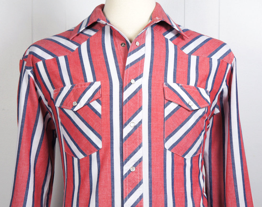 Red, White & Blue Western Pearl Snap Shirt - Size L