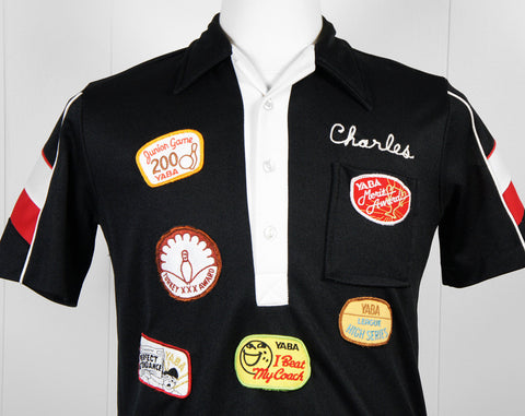 1980's Bowling Shirt w/ Patches - Charles, Size S