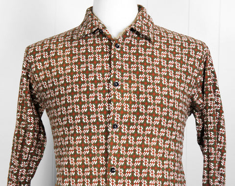 1980's Brown Abstract Button Up Shirt - Size M