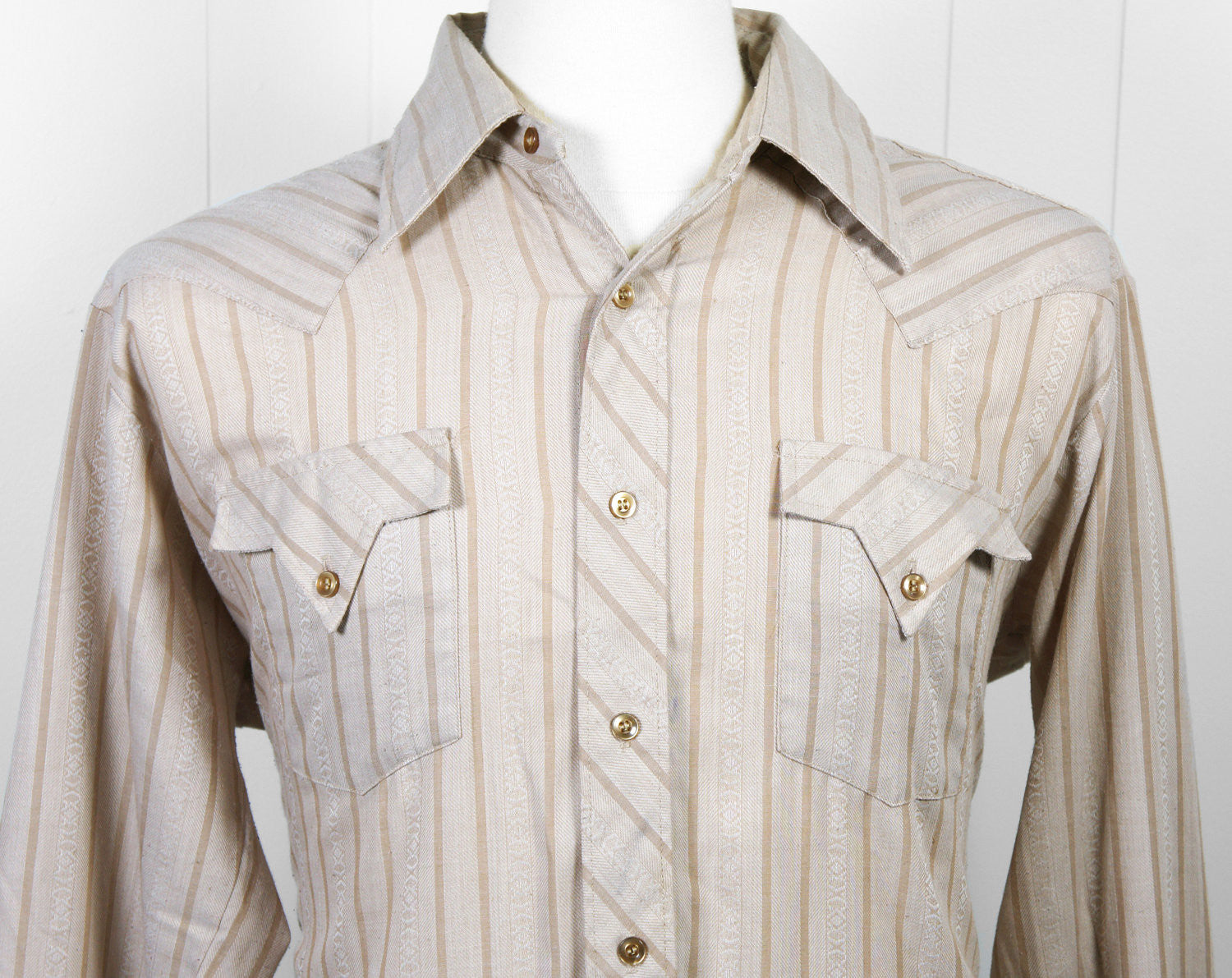 1970's Brown Striped Button Up Western Shirt - Size L