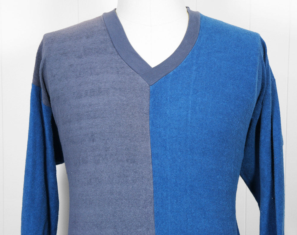 1970's Blue Color Block V-Neck Sweater - Size L