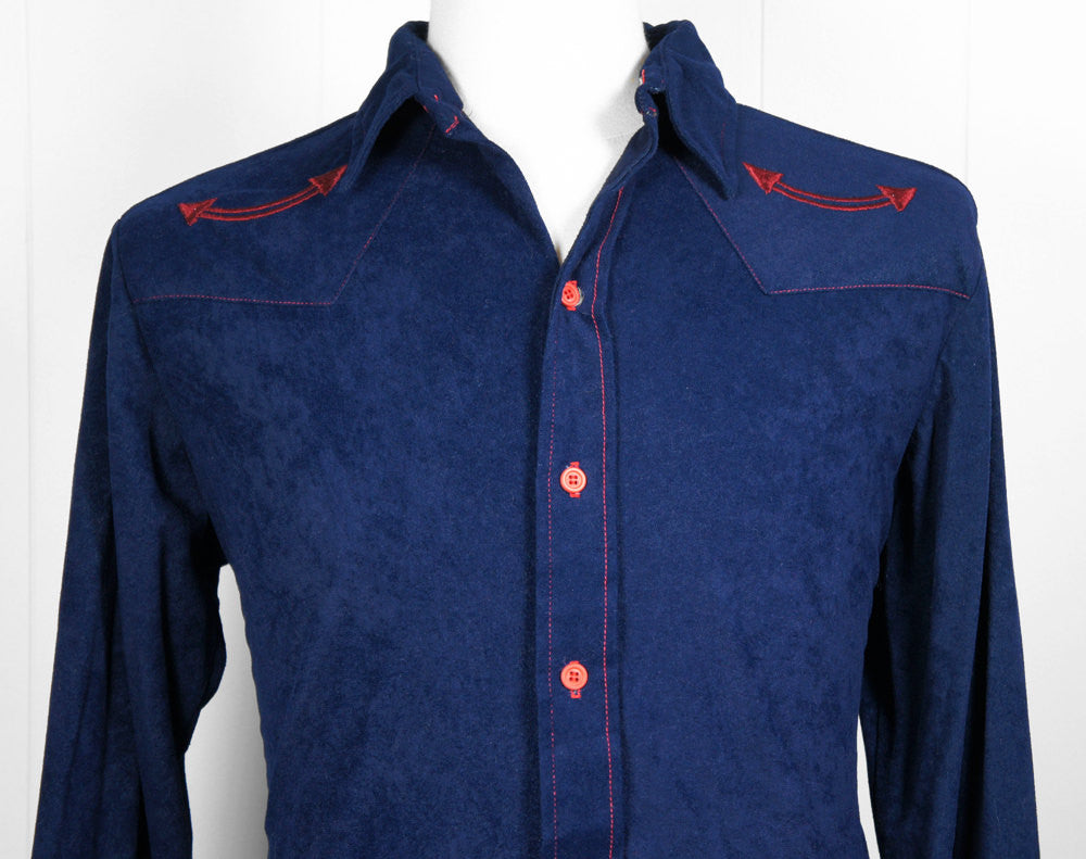 1970's Blue & Red Button Up Arnel Western Shirt  - Size L