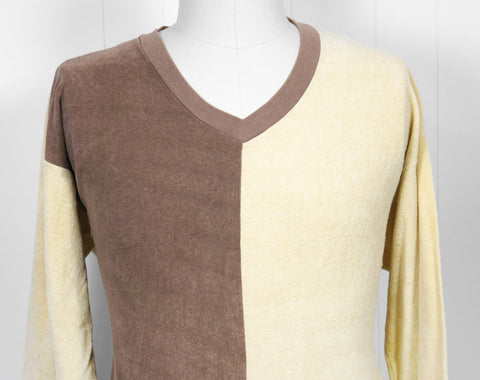 1970's Brown Color Block V-Neck Sweater - Size L