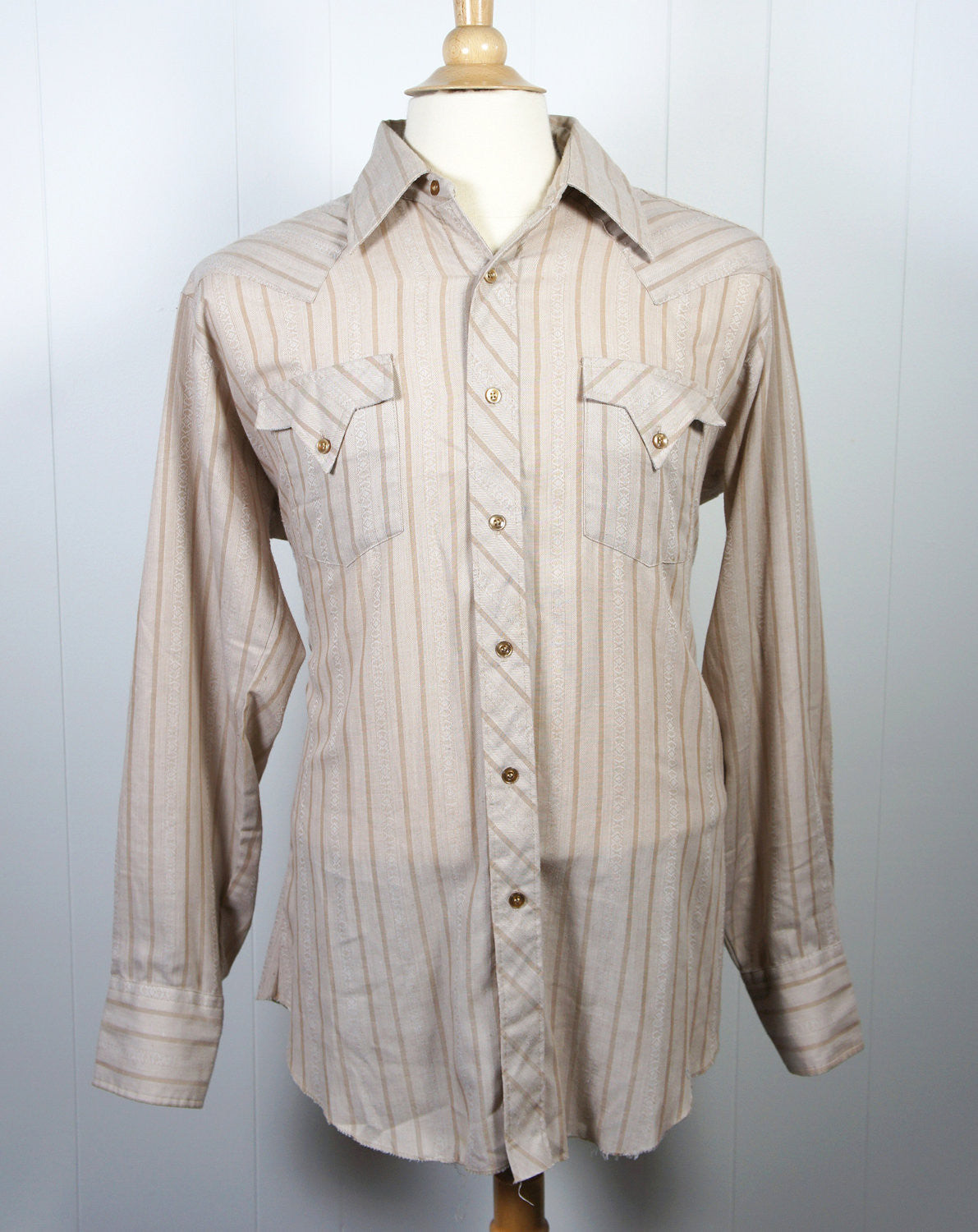 1970's Brown Striped Button Up Western Shirt - Size L
