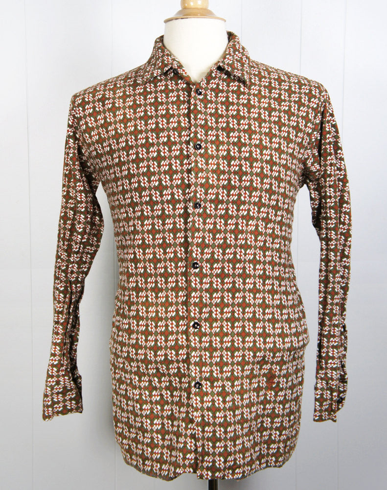 1980's Brown Abstract Button Up Shirt - Size M