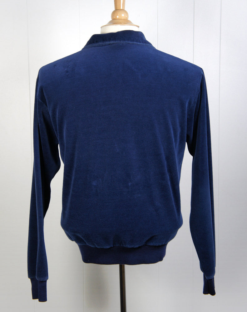 1970's Blue Velour Shirt - Long Sleeve, Size M