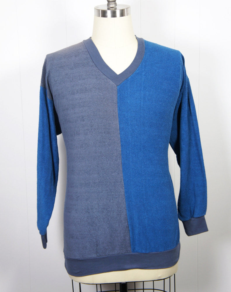 1970's Blue Color Block V-Neck Sweater - Size L