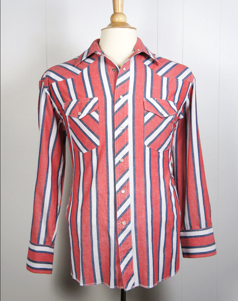 Red, White & Blue Western Pearl Snap Shirt - Size L