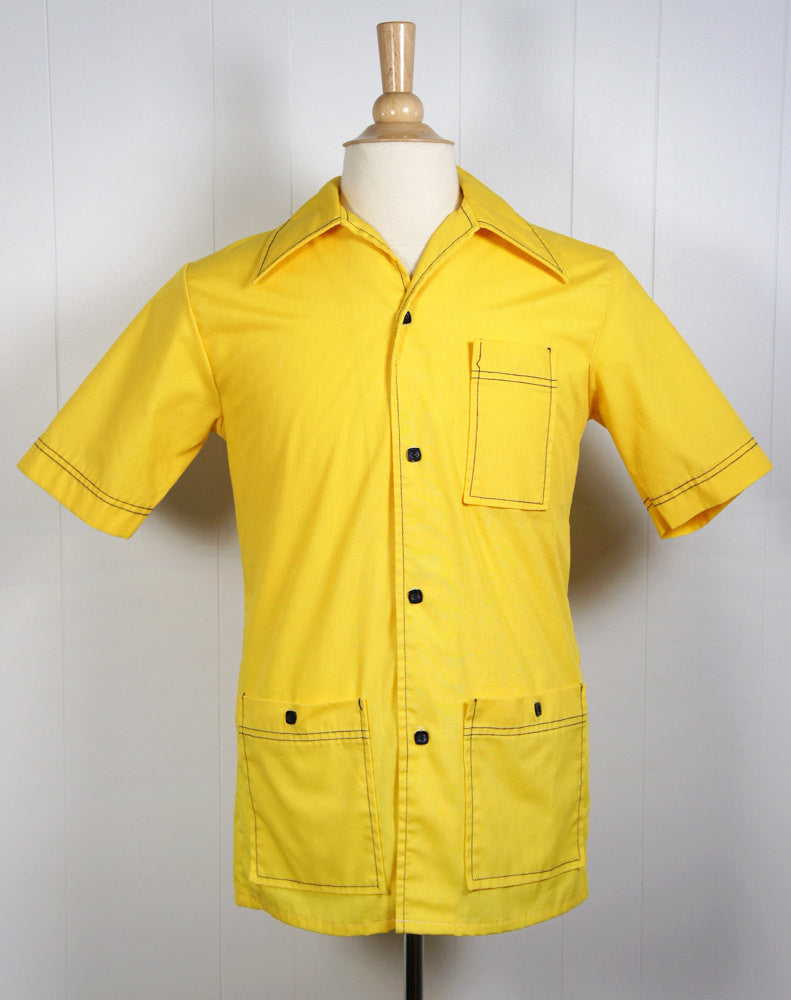 1970's Yellow Lounge Shirt - Short Sleeve, Size M