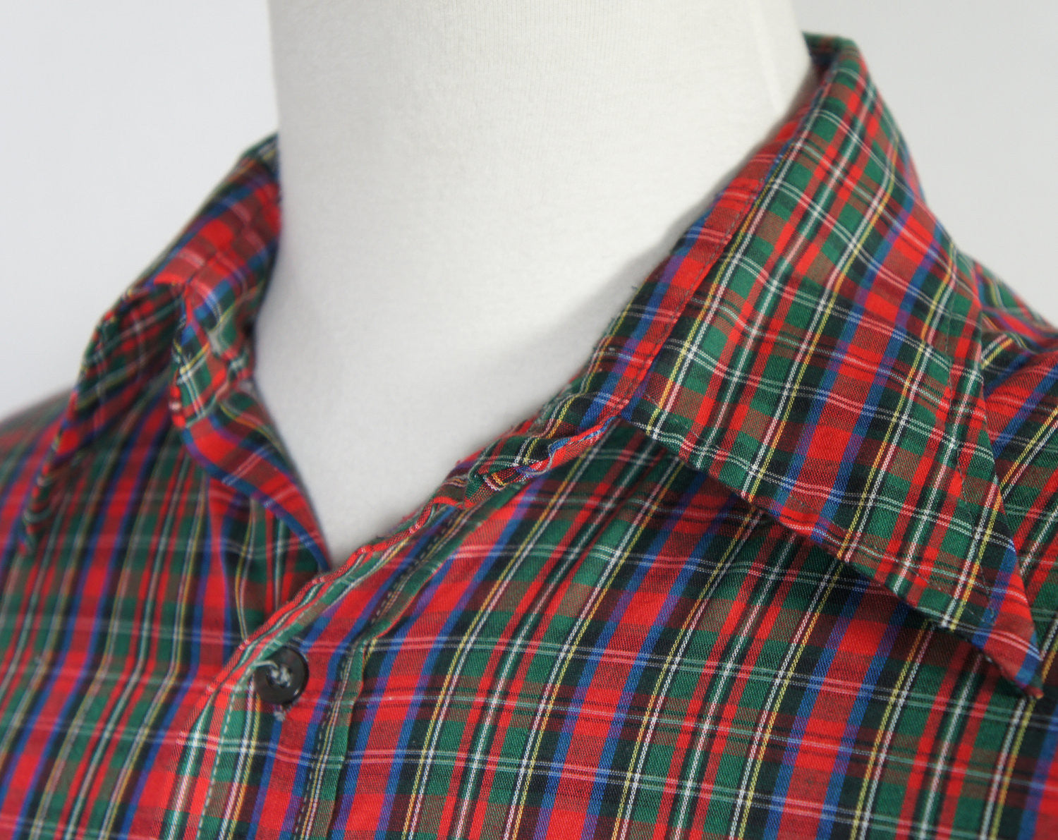 1970's Red & Green Button Up Shirt - Long Sleeve, Size L