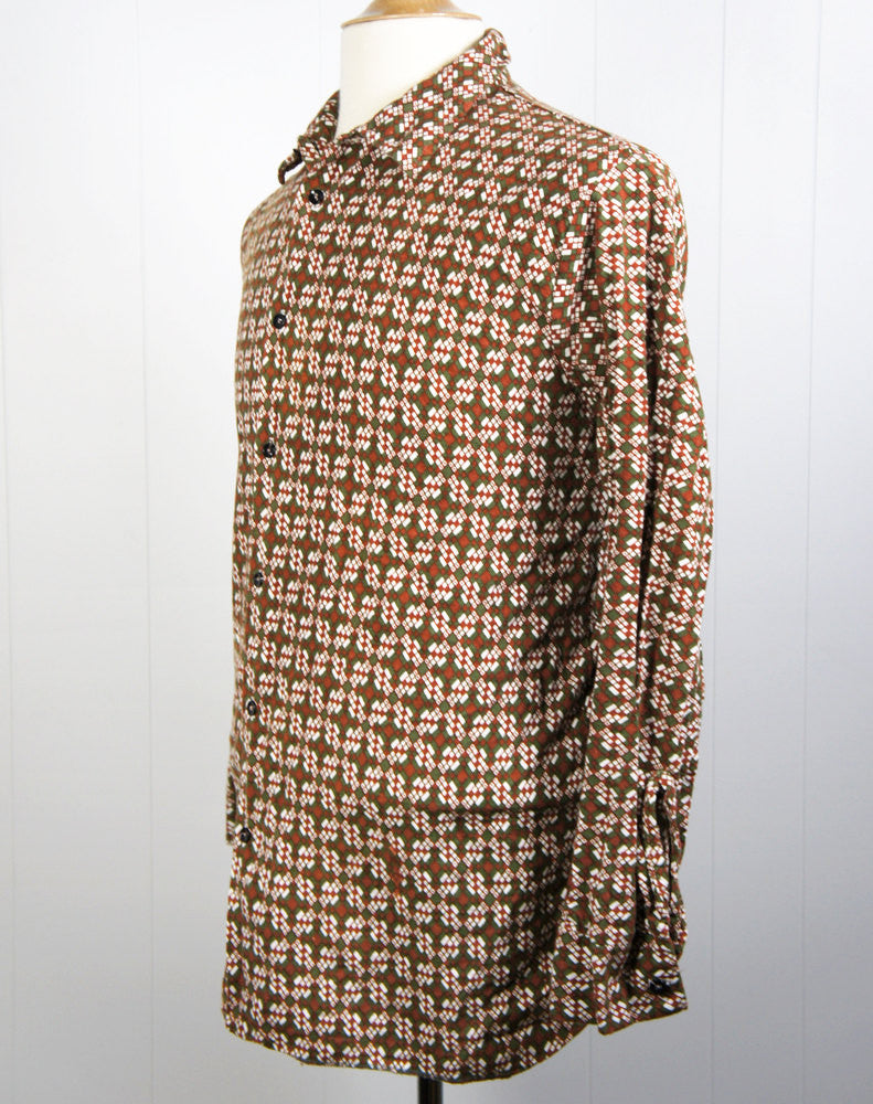 1980's Brown Abstract Button Up Shirt - Size M