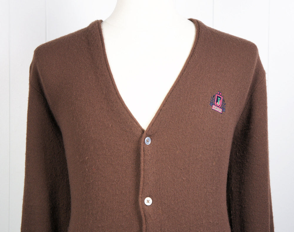 1970's Brown IZOD Cardigan Sweater, Size M