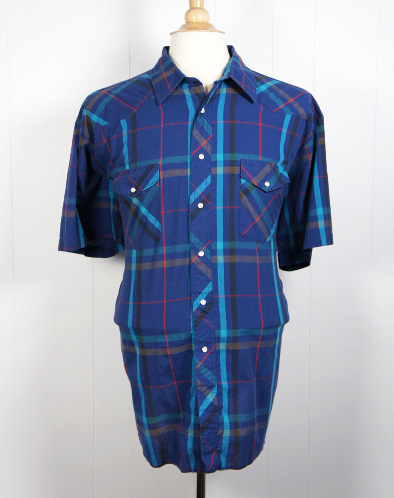 Blue Striped Western Pearl Snap Shirt - Size XXL