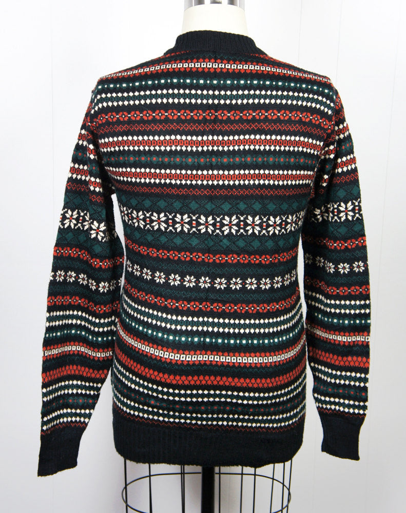 1960's Green, Red, Black & Beige Nordic Sweater, Size L