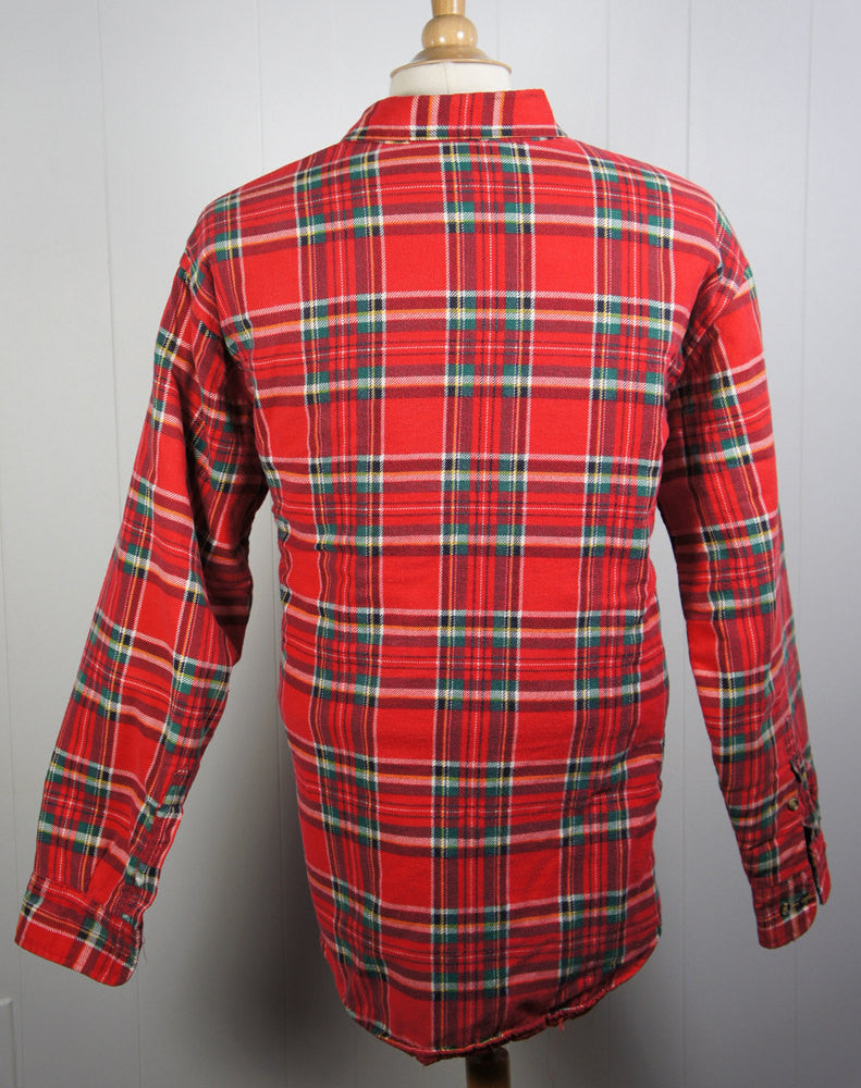 Red, Green, Black & White Striped Flannel Shirt Jacket -  Size XL
