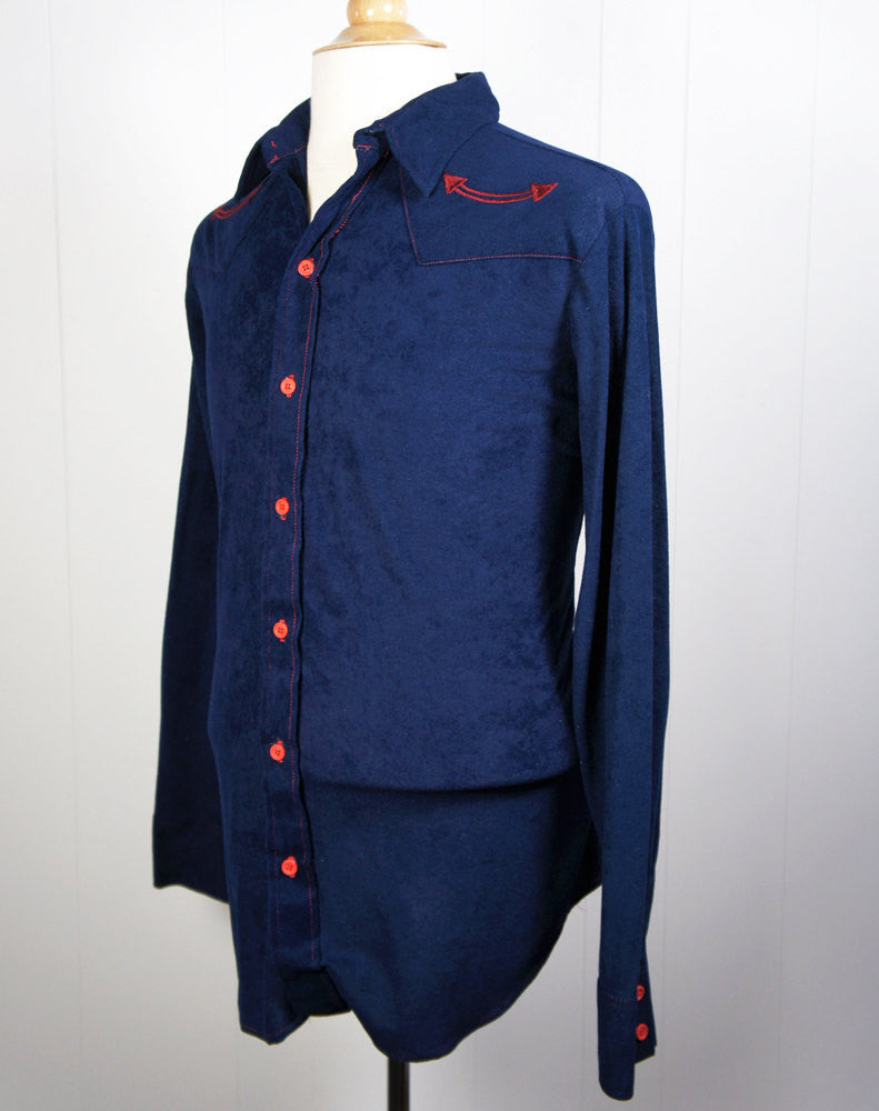 1970's Blue & Red Button Up Arnel Western Shirt  - Size L
