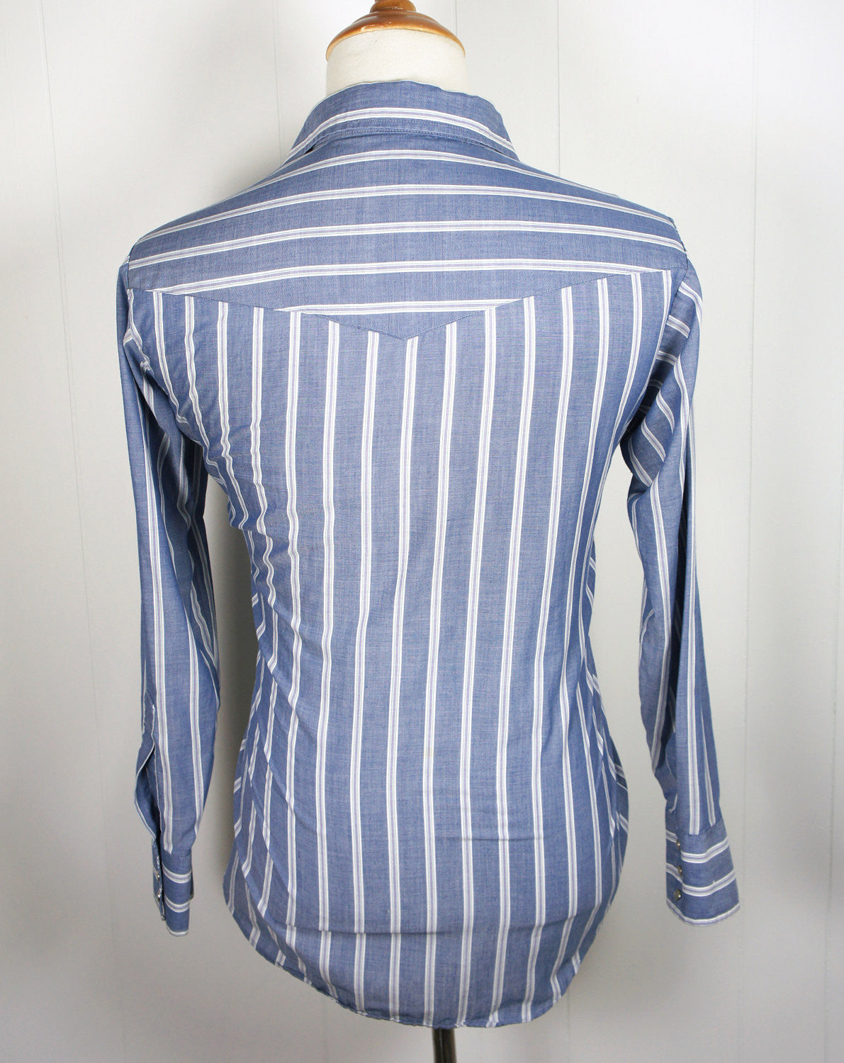 Denim Blue Striped Western Pearl Snap Shirt - Size L