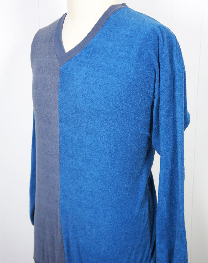 1970's Blue Color Block V-Neck Sweater - Size L