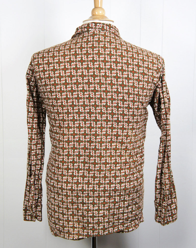 1980's Brown Abstract Button Up Shirt - Size M