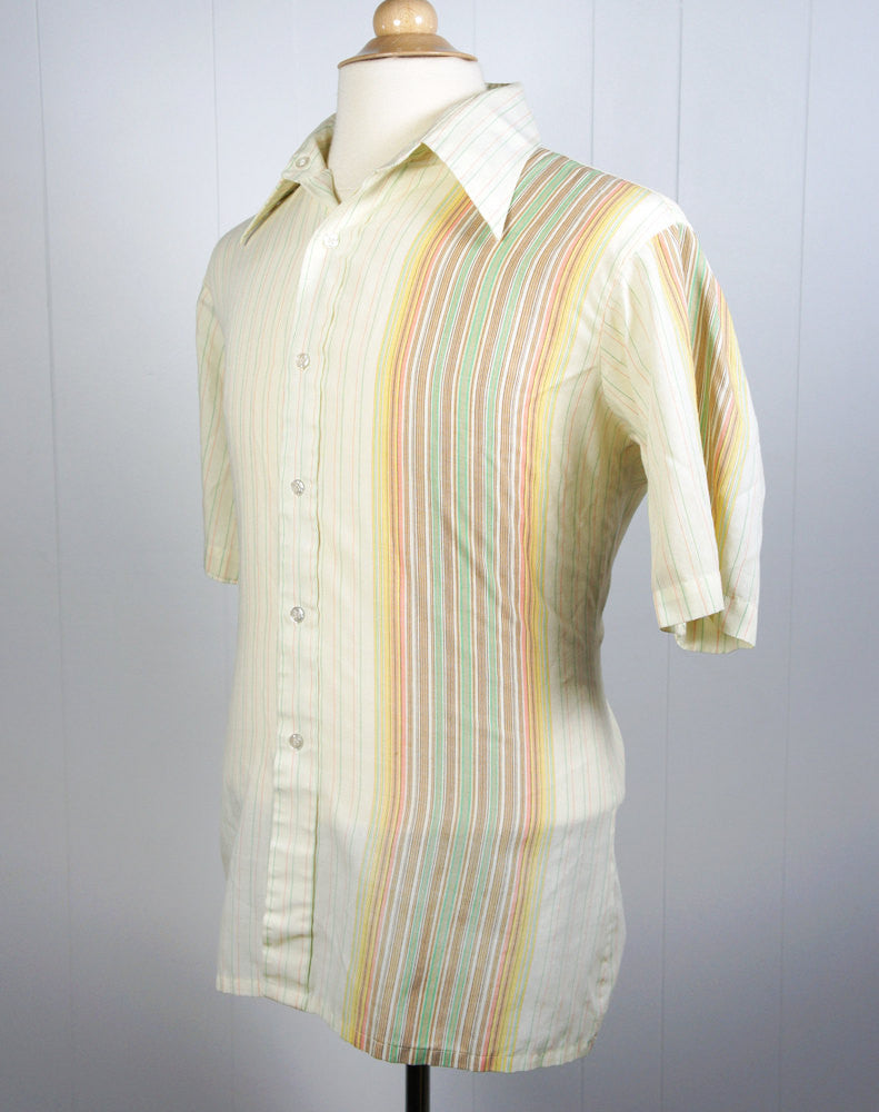 1970's Sherbert Striped Button Up Shirt - Size L