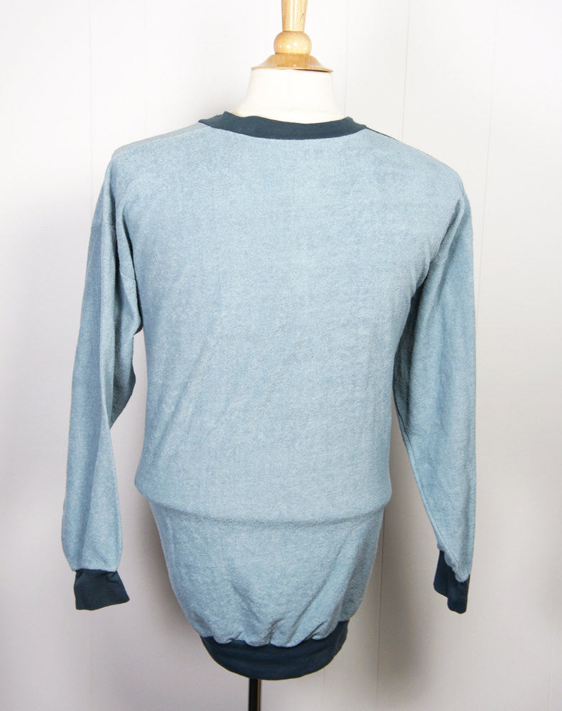 1970's Blue Color Block V-Neck Sweater - Size L