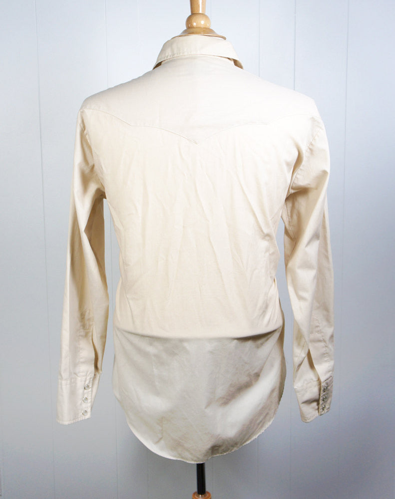 Beige Western Pearl Snap Shirt w/ Floral Yoke - Size L