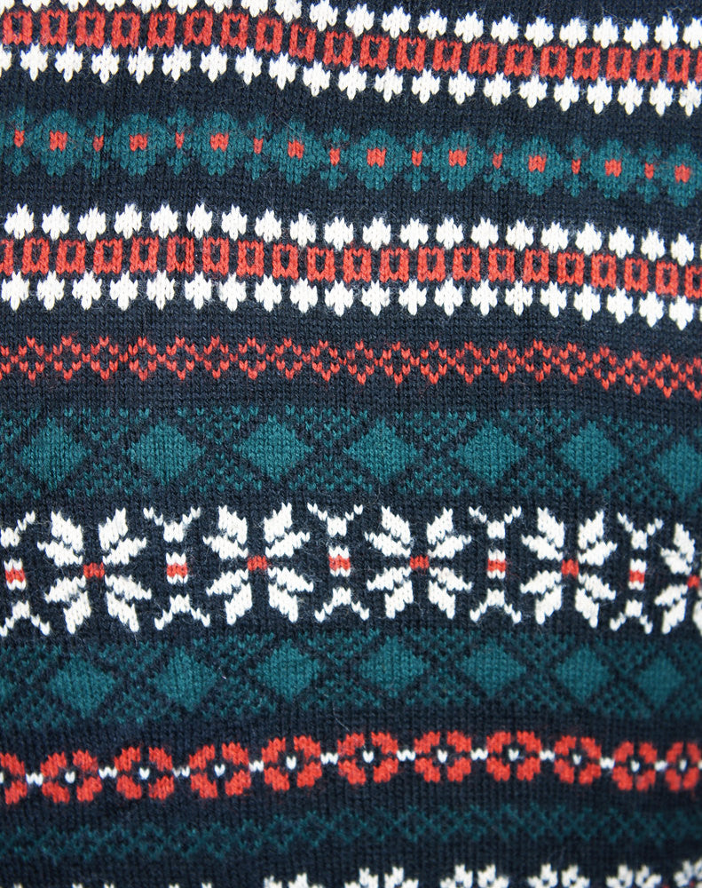 1960's Green, Red, Black & Beige Nordic Sweater, Size L