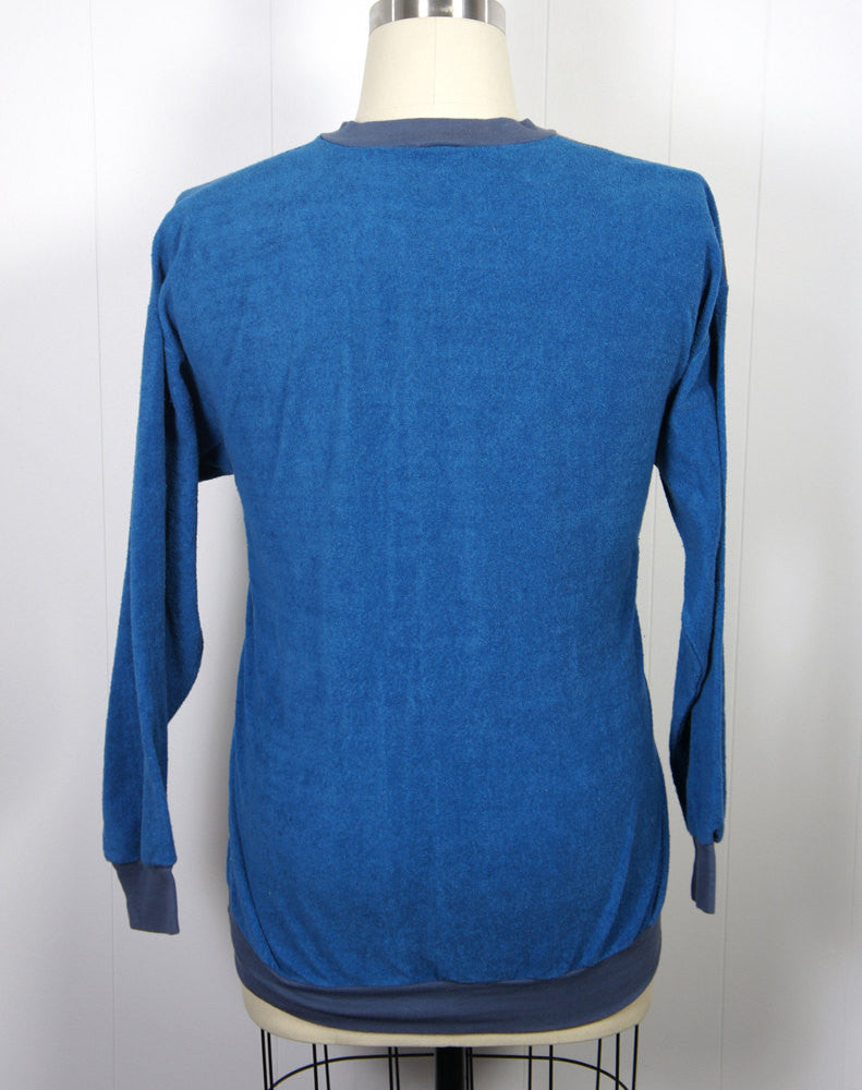 1970's Blue Color Block V-Neck Sweater - Size L